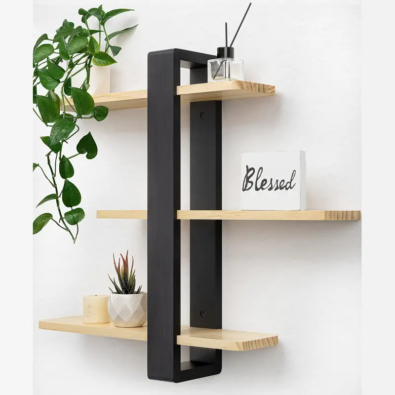 Étagères Flottantes à 3 Niveaux en Bois de Pin