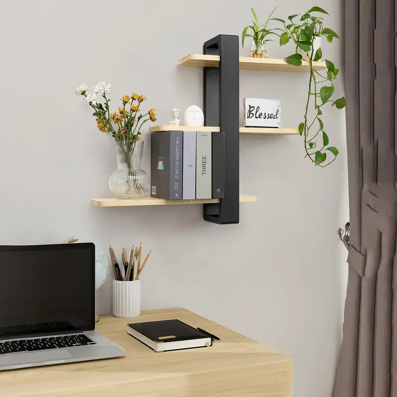 Étagères Flottantes à 3 Niveaux en Bois de Pin – Image 2