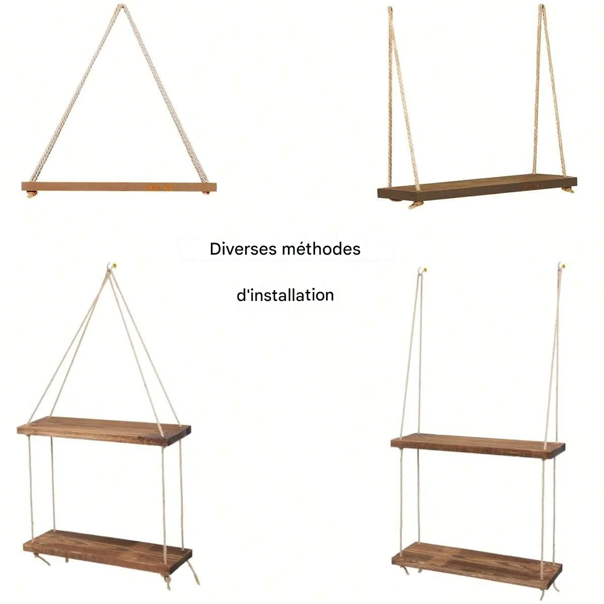 Étagère Murale Suspendue en Bois avec Corde de Chanvre | Oumadeco – Image 6